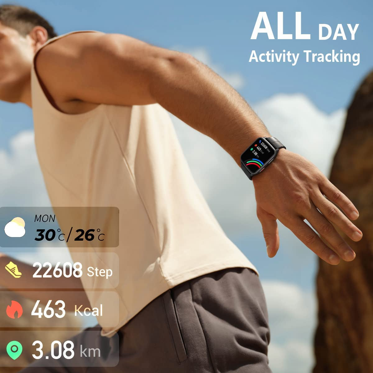 Fitness Tracker, Smart Watch with 24/7 Blood Pressure Heart Rate and Blood Oxygen Monitor, Sleep Tracker with Calorie Step Counter, IP68 Waterproof Activity Tracker for Women Men Android Ios