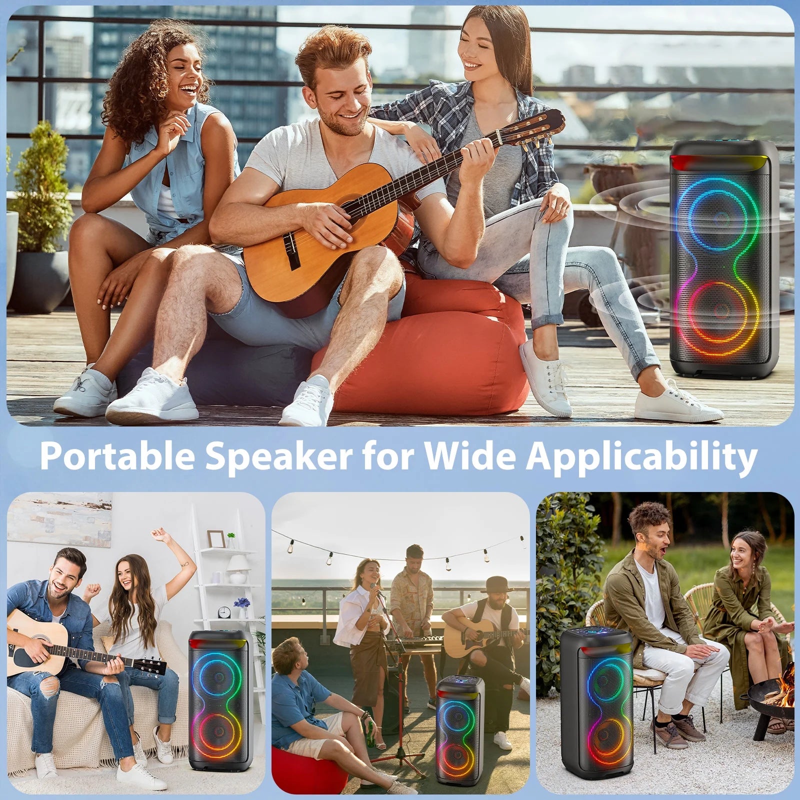 Speaker, Big Bluetooth Speaker with DJ Lights, Portable Large Outdoor Speakers Wireless Bluetooth Party Speaker with Remote Control, Stereo Speakers, Graduation Gift, T20
