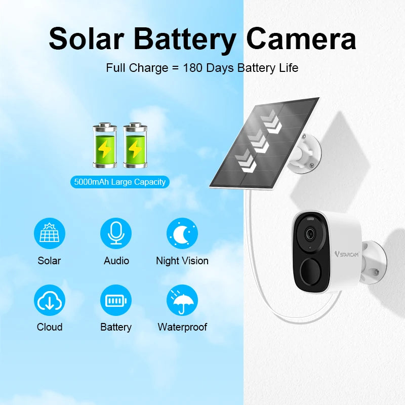 Wireless Wifi Camera CCTV Security Camera Outdoor Full HD 1080P IP Camera with 5000Mah Battery Solar Powered Security Cameras