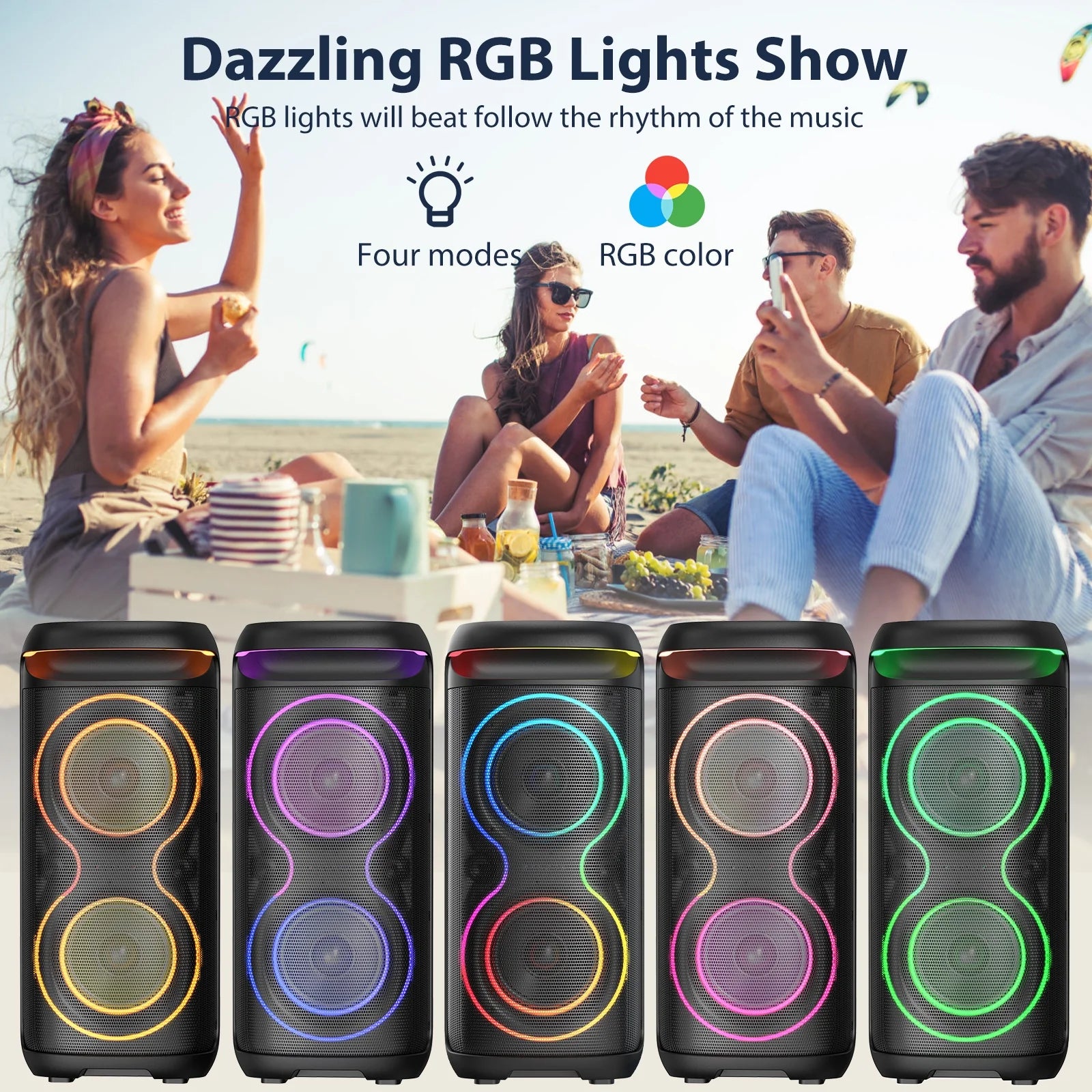 Speaker, Big Bluetooth Speaker with DJ Lights, Portable Large Outdoor Speakers Wireless Bluetooth Party Speaker with Remote Control, Stereo Speakers, Graduation Gift, T20