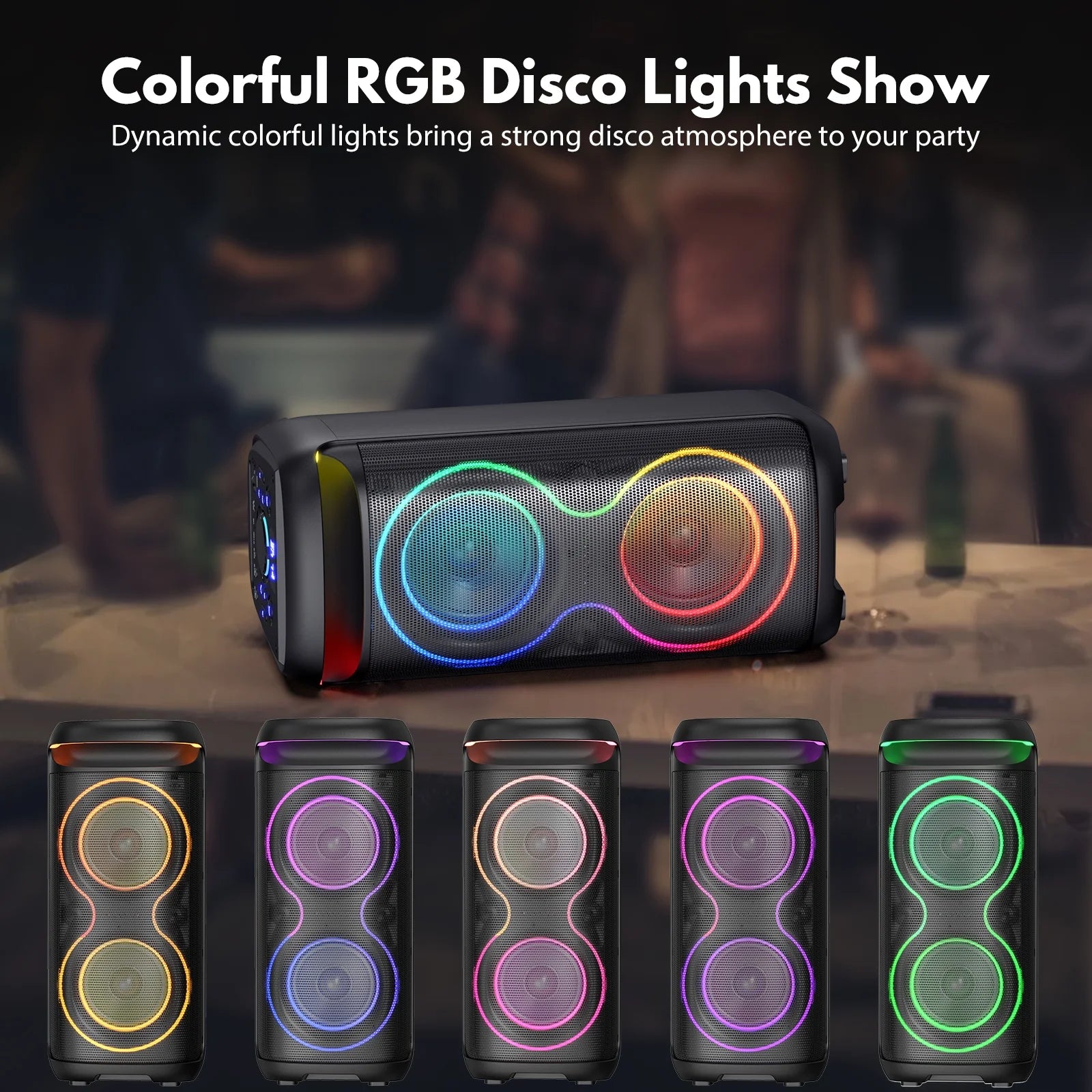 Speaker, Big Bluetooth Speaker with DJ Lights, Portable Large Outdoor Speakers Wireless Bluetooth Party Speaker with Remote Control, Stereo Speakers, Graduation Gift, T20